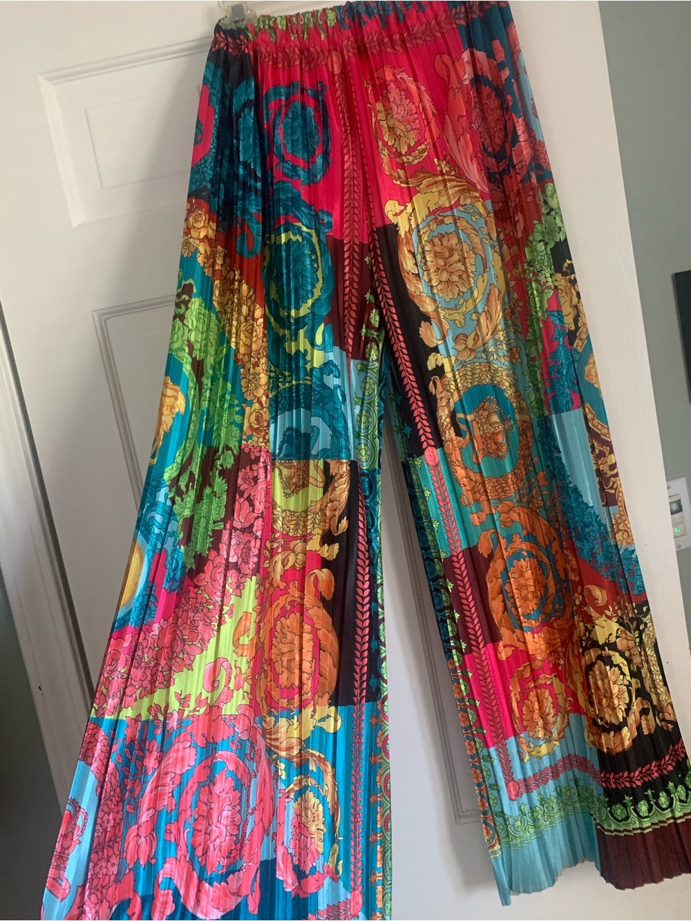 Colorful Pleated Palazzo Pants - Vibrant Baroque Print